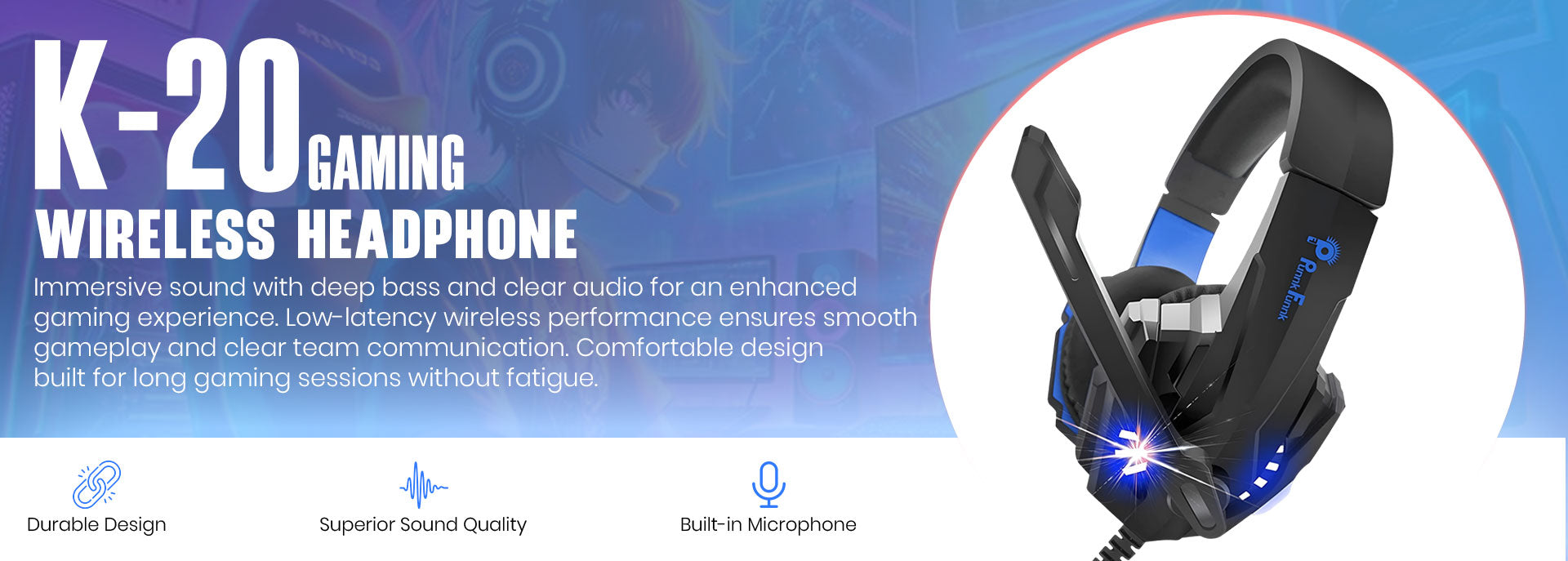 PunnkFunnk K20 Gaming Active Noise Cancelling Earbuds with microphone