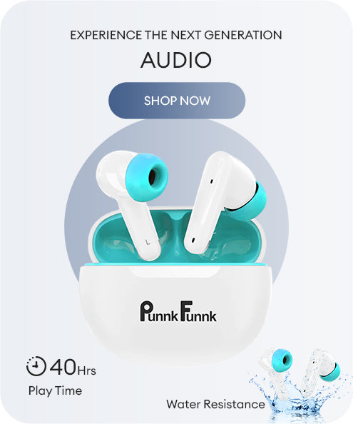 PunnkFunnk Active Noise Cancelling Earbuds commercial manufacturing and promotional banner